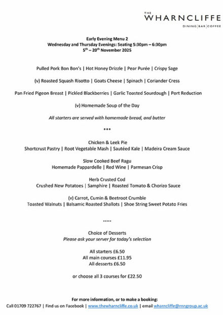The Wharncliffe Evening Menu 2 - November 2025
