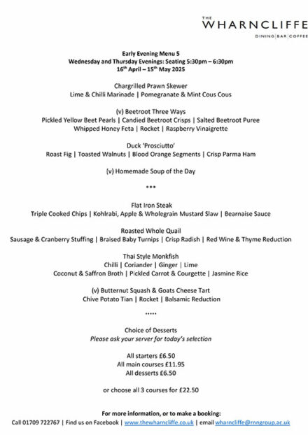 Evening menu - April/May 2025
