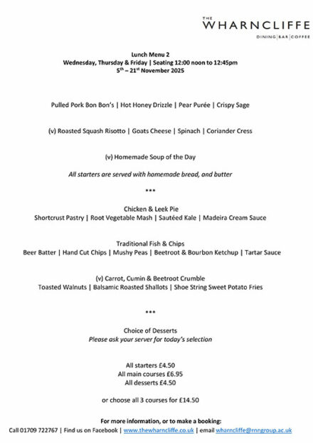 The Wharncliffe Lunch Menu 2 - November 2025