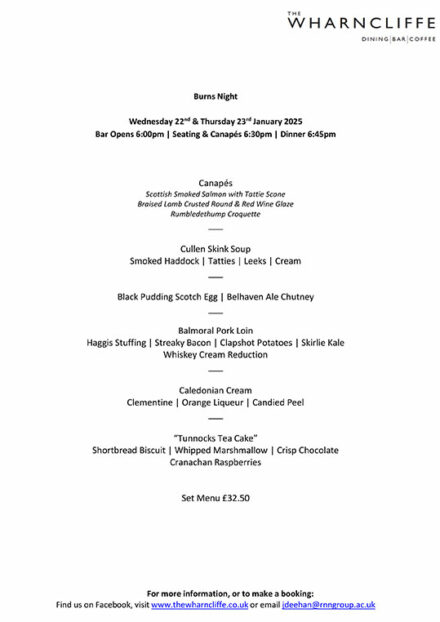 Burns Night Menu - January 2025