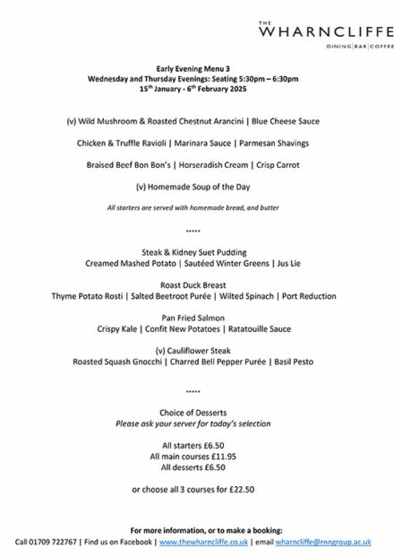 The Wharncliffe - Early Evening Menu 3 - Jan/Feb 2025