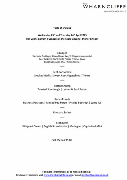 Taste of England Menu