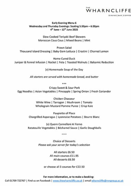 Early Evening Menu 6 - June 2025