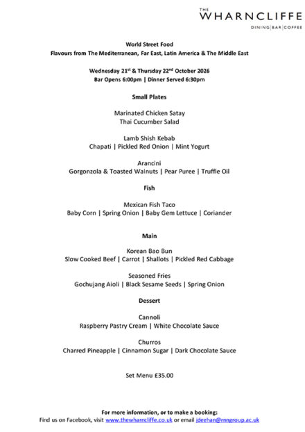 World Street Food Menu October 2026